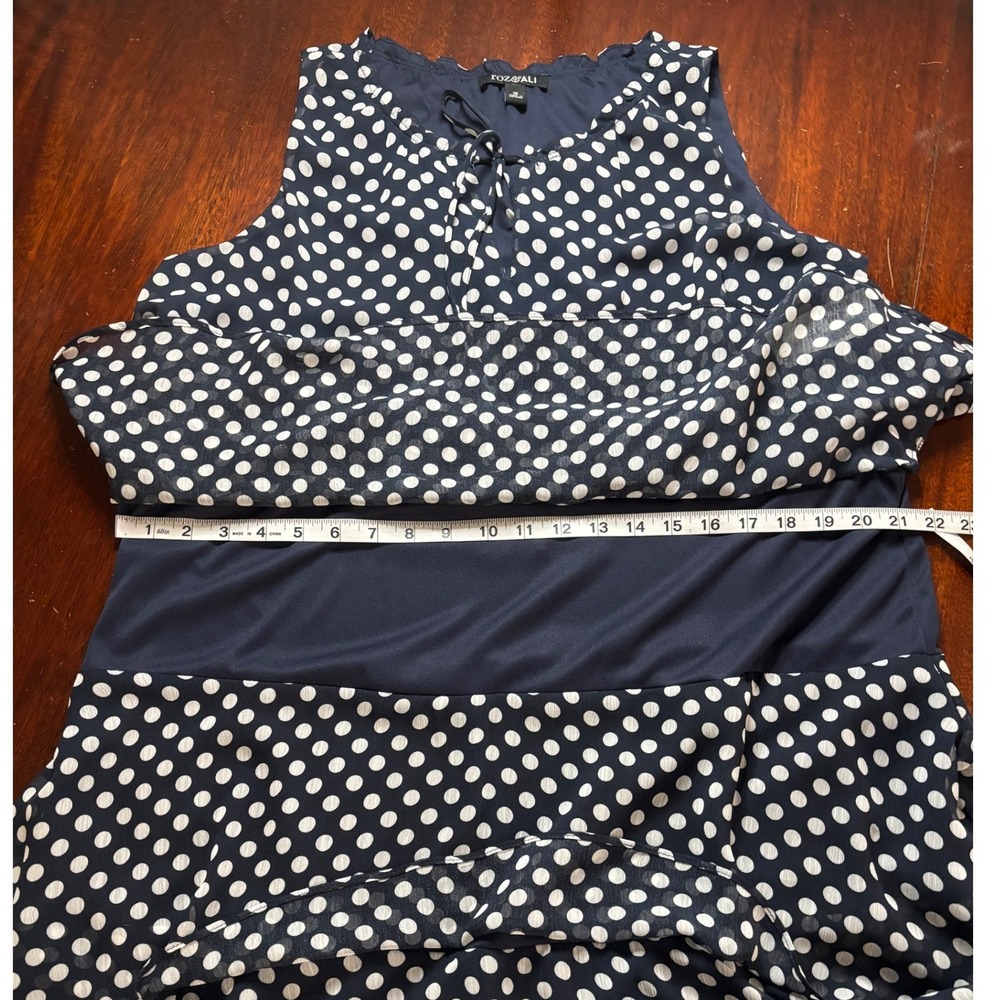 Roz & Ali Navy White Polka Dot Tiered Ruffle Dress 16 Wedding Cocktail Occasion - Picture 6 of 8